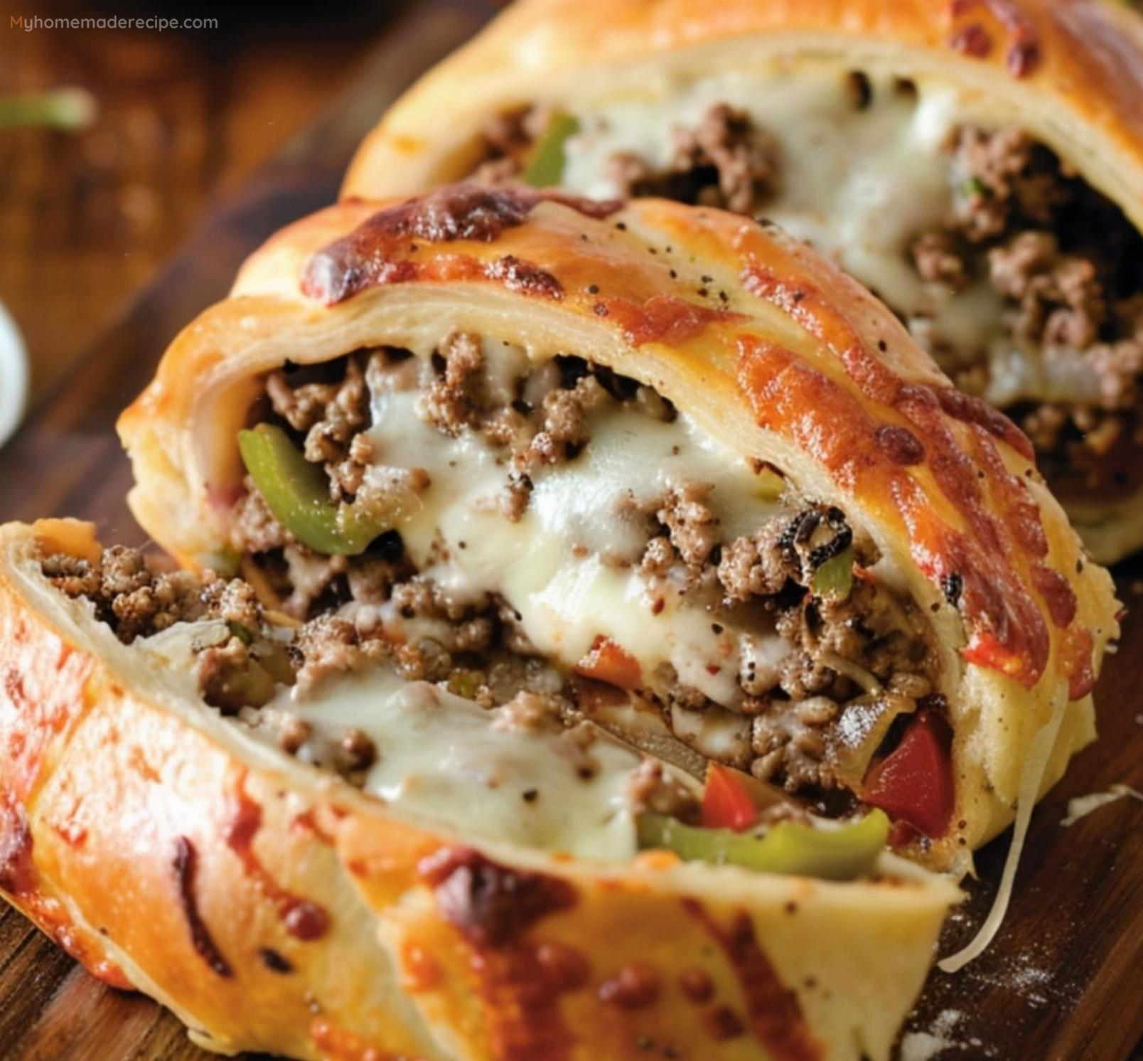 Philly Cheesesteak Stromboli with dipping sauce