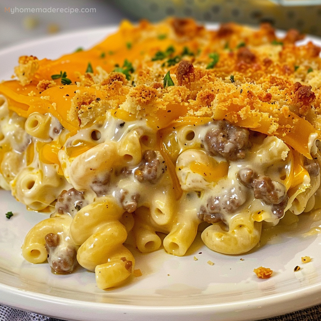 Cheesy Macaroni and Hamburger Casserole