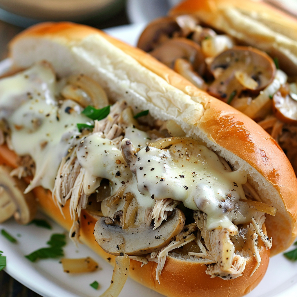 Ultimate Lazy Slow Cooker Chicken Cheesesteak Sandwich