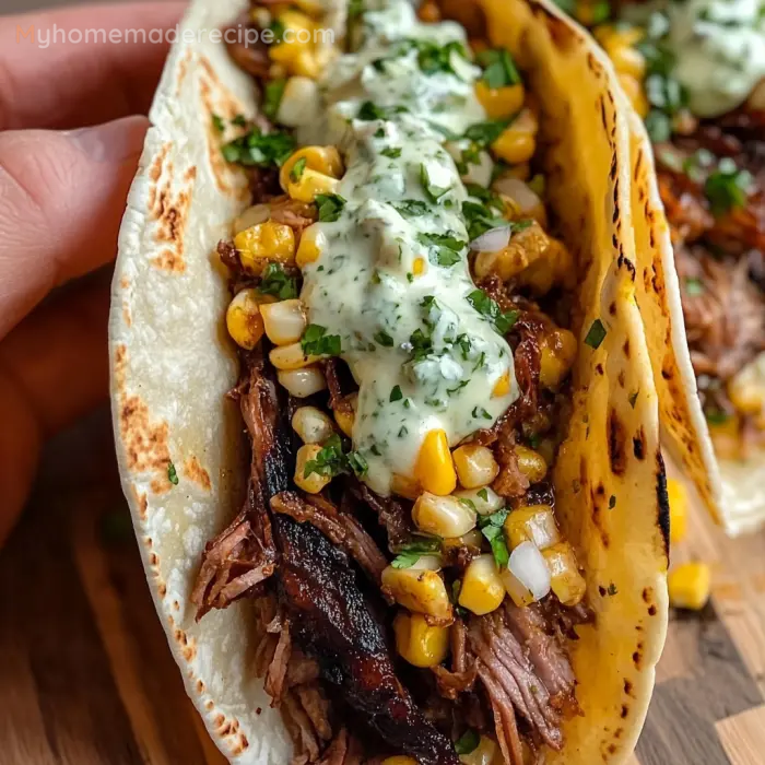 Braised Brisket Tacos With Street Corn and Jalapeño Lime Ranch