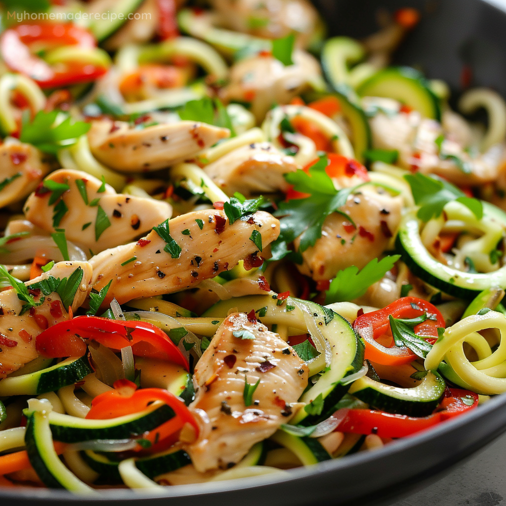 Garlic Chicken Zucchini Noodles Stir-Fry