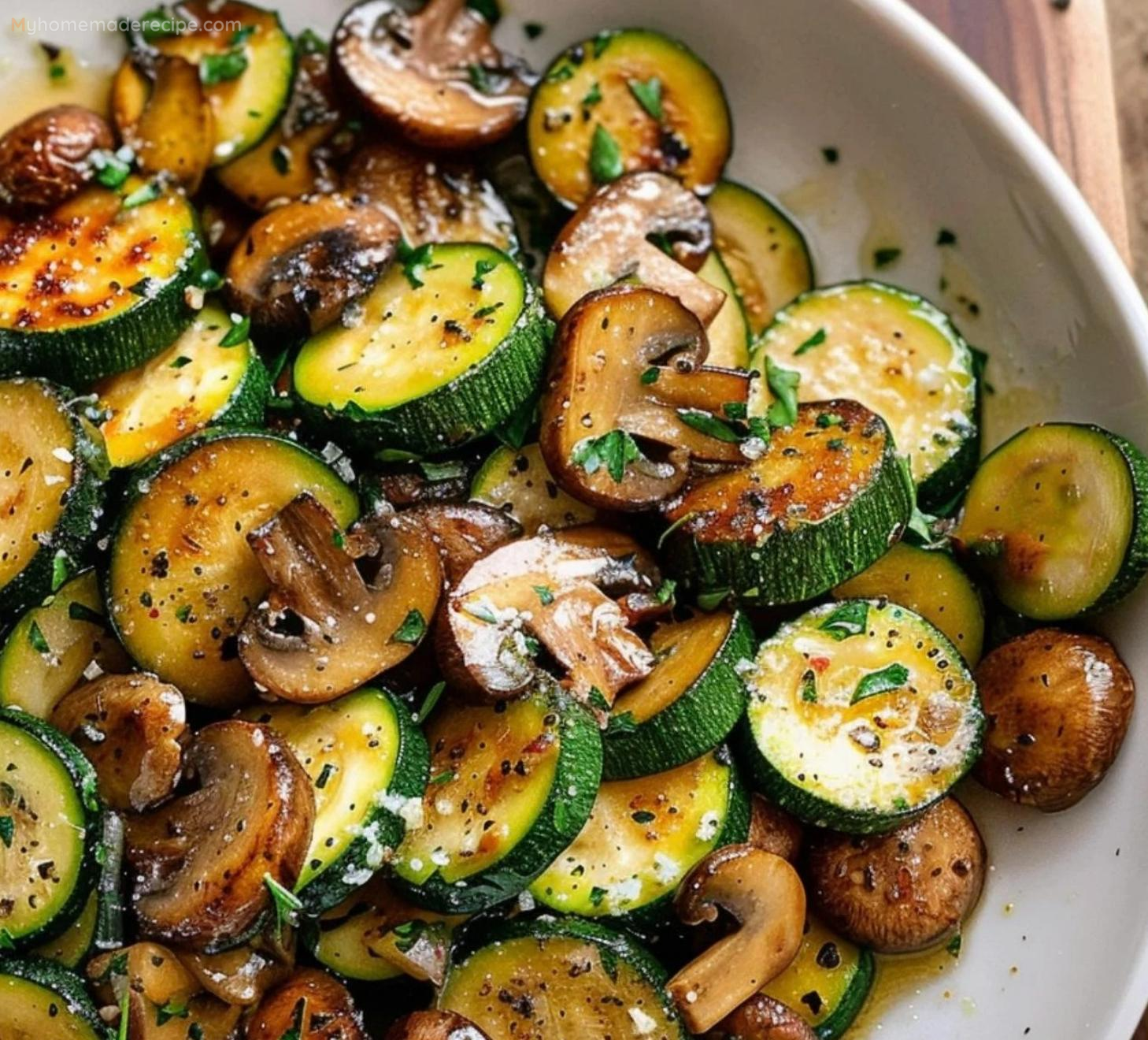 Skillet Zucchini and Mushrooms in a pan