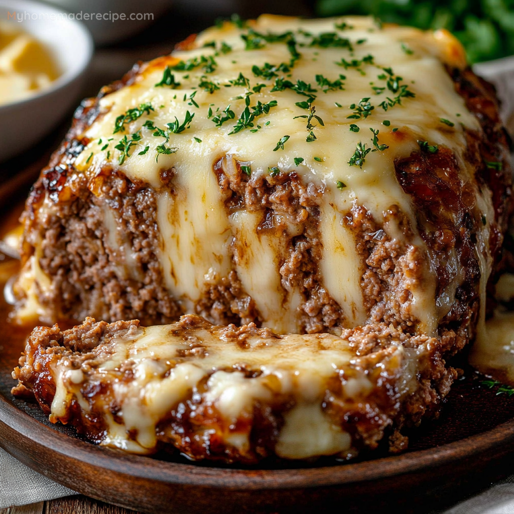 Crockpot French Onion Beefloaf With Melted Swiss Cheese