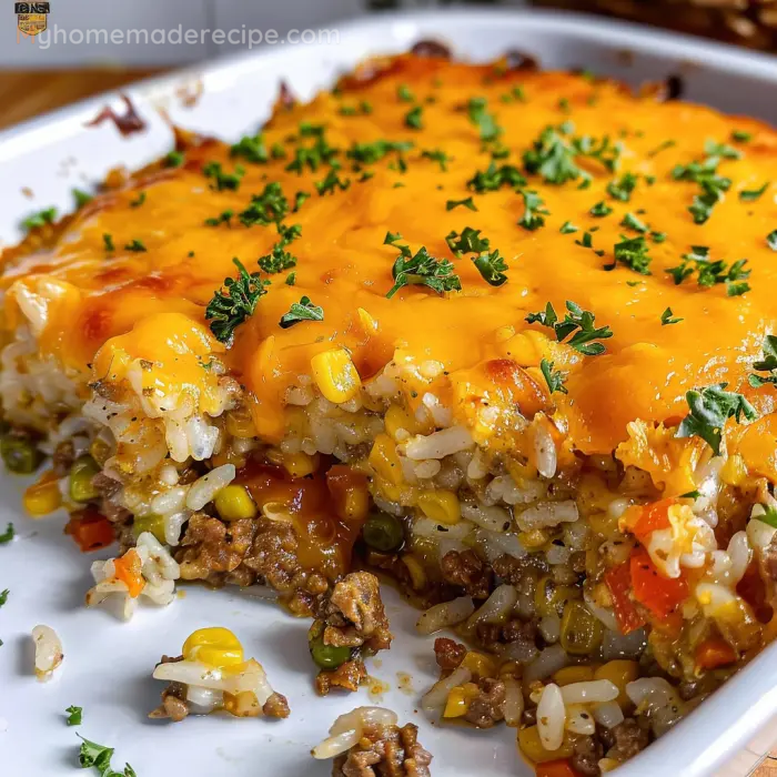 Cheesy Ground Beef and Rice Casserole