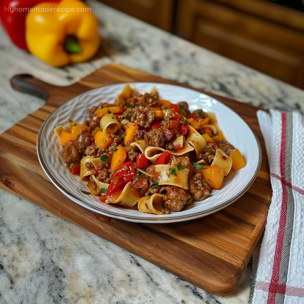 Italian Drunken Noodles served in a bowl with fresh parsley