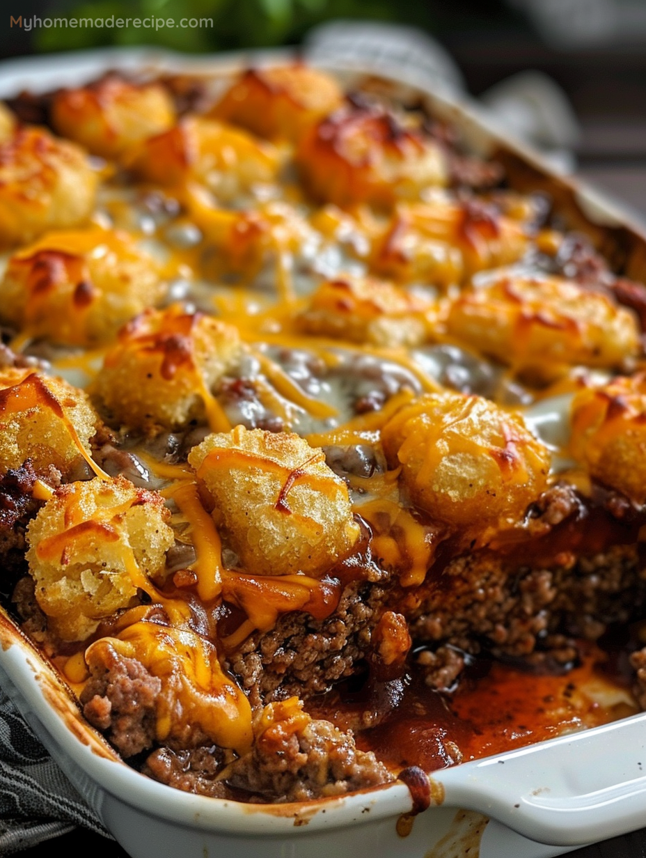 Ultimate Cheesy Meatloaf & Tater Tot Bake