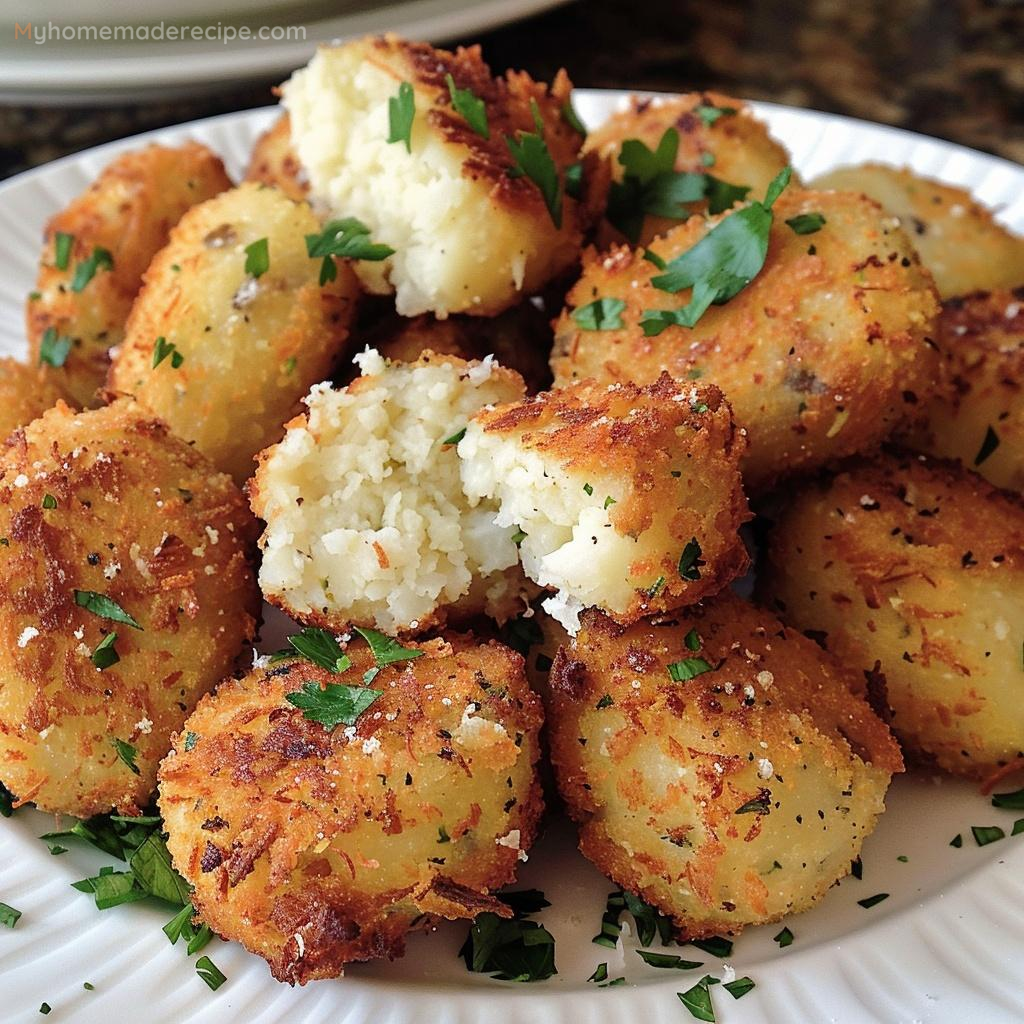 Golden brown potato croquettes on a plate