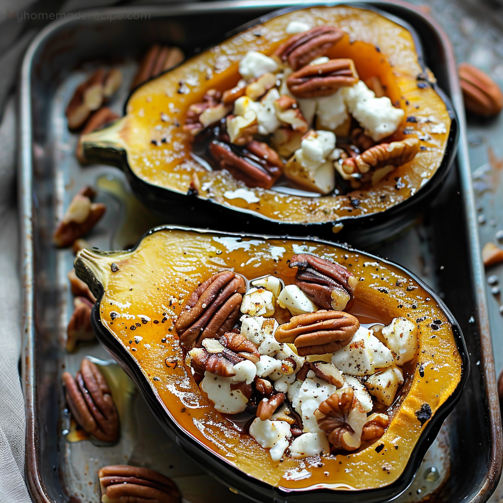 Maple Pecan Goat Cheese Roasted Acorn Squash