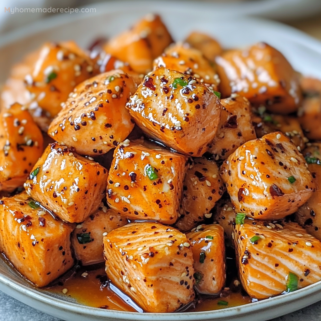 Air Fryer Salmon Bites with Hot Honey