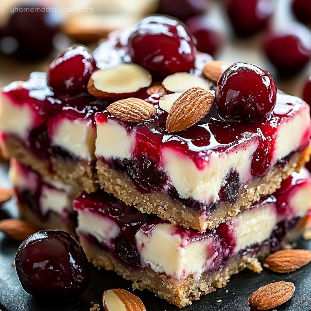 Cherry Almond Cheesecake Bars with Glaze