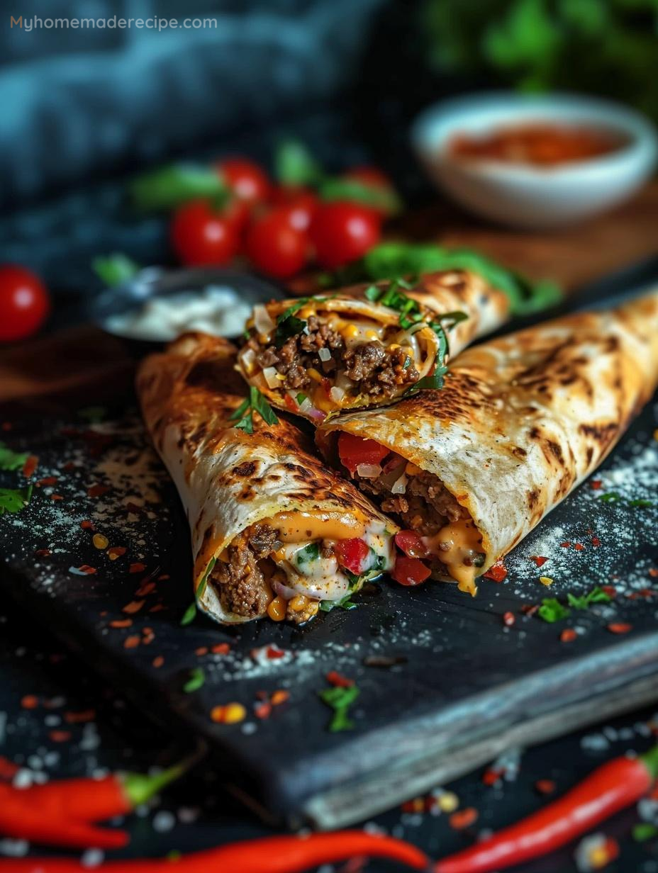 Nacho Cheese Beef Wraps on a plate