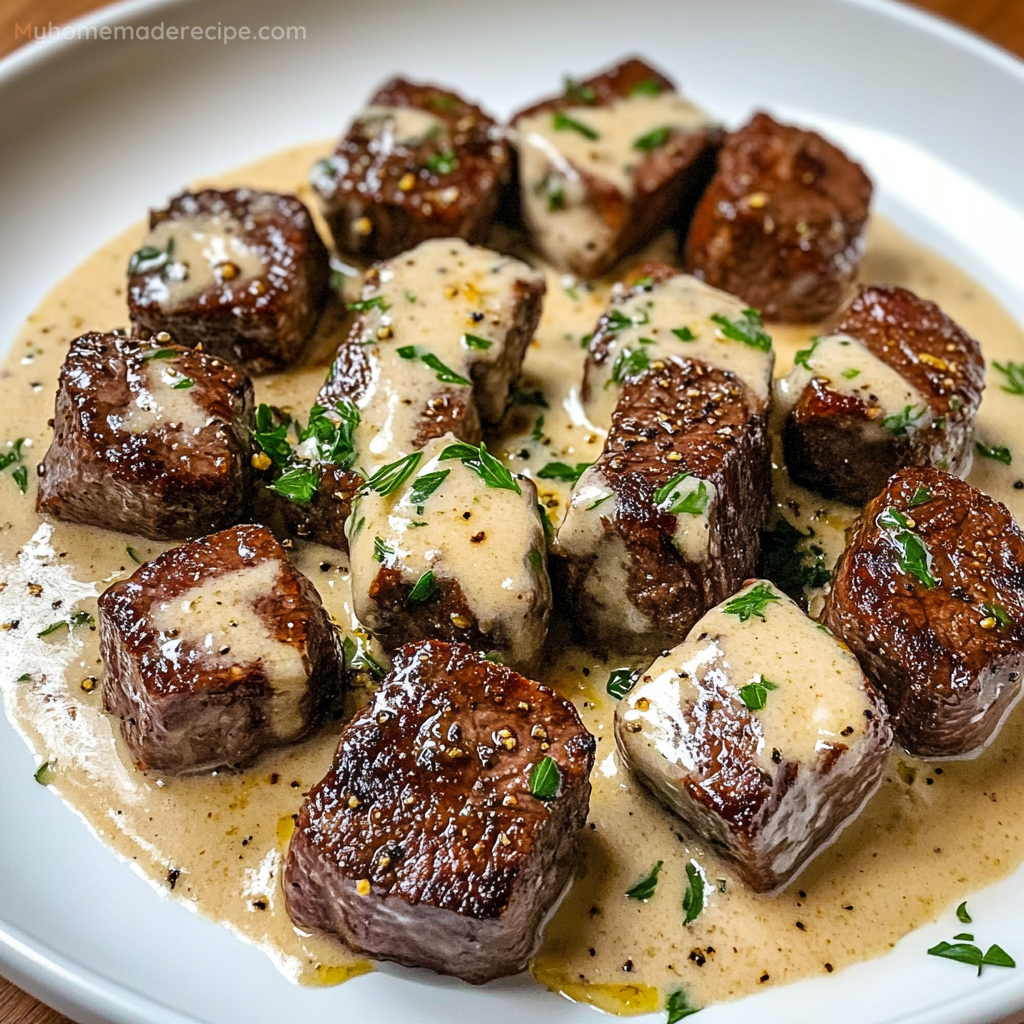 Garlic Butter Steak Bites with Parmesan Cream Sauce