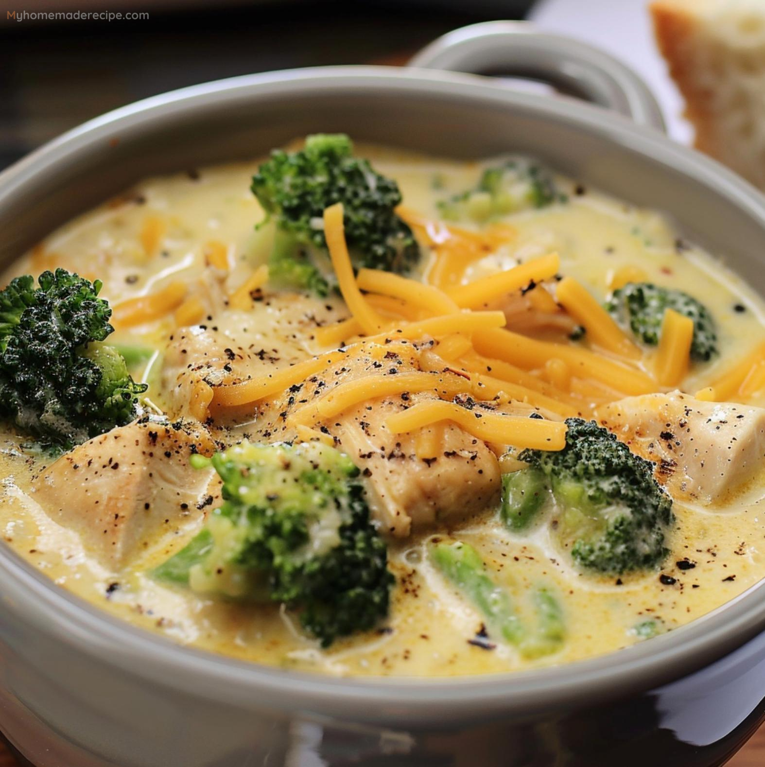 Cheesy Chicken Broccoli Soup in a bowl