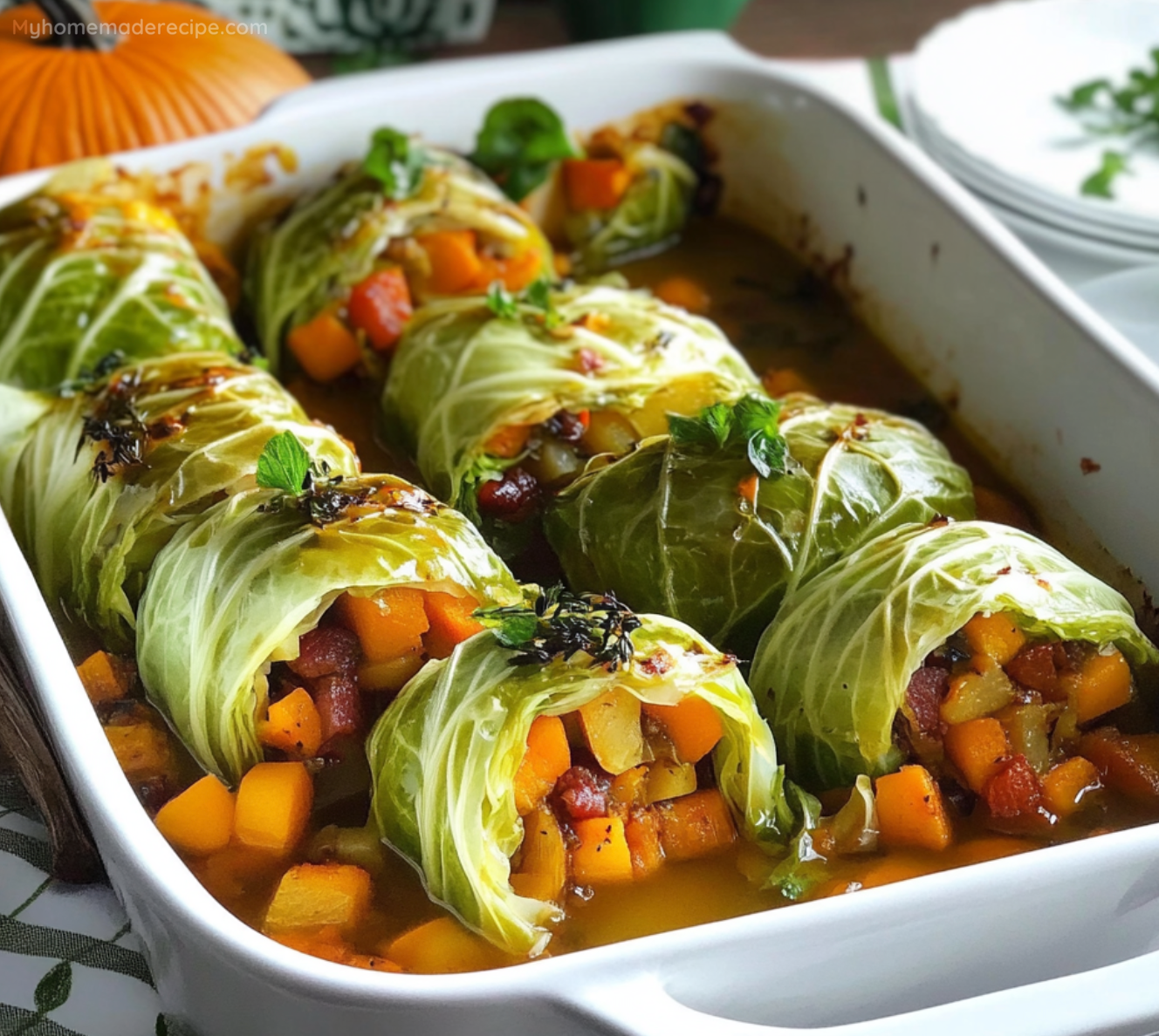 Savoy Cabbage Rolls Stuffed with Pumpkin