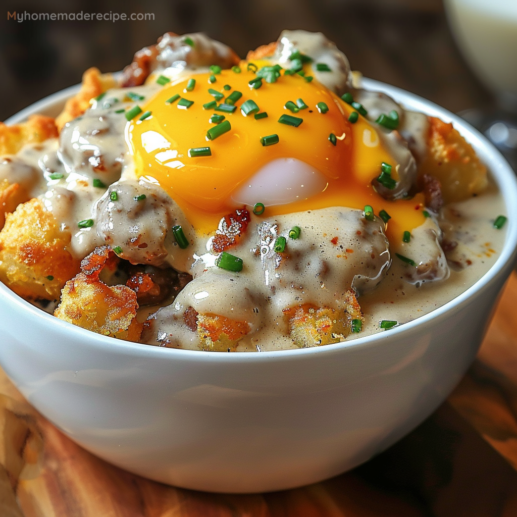 Tater Tot Breakfast Bowl with Sausage Gravy